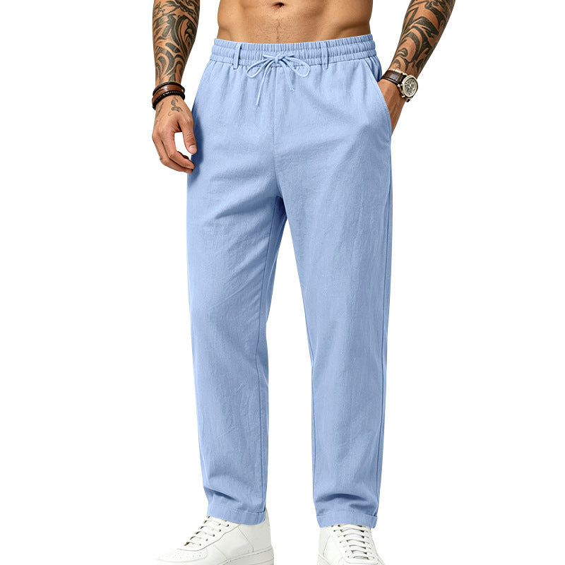 Mens Casual Linen Drawstring Trousers