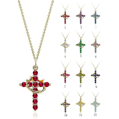 Rotating Zircon Cross Pendant Necklace