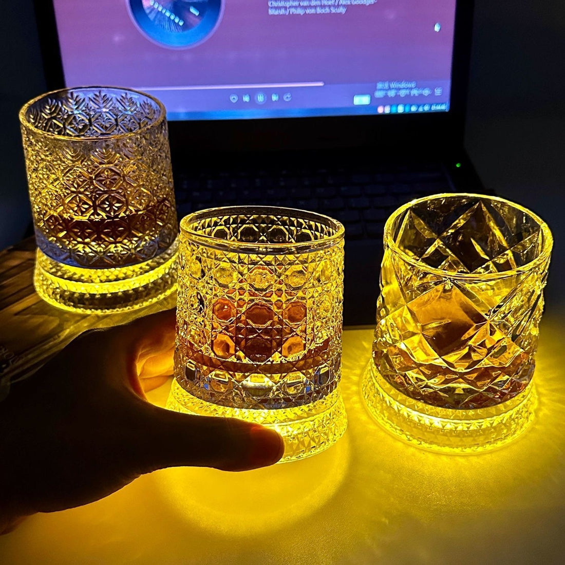 Rotating Luminous Whiskey Glass with Coaster