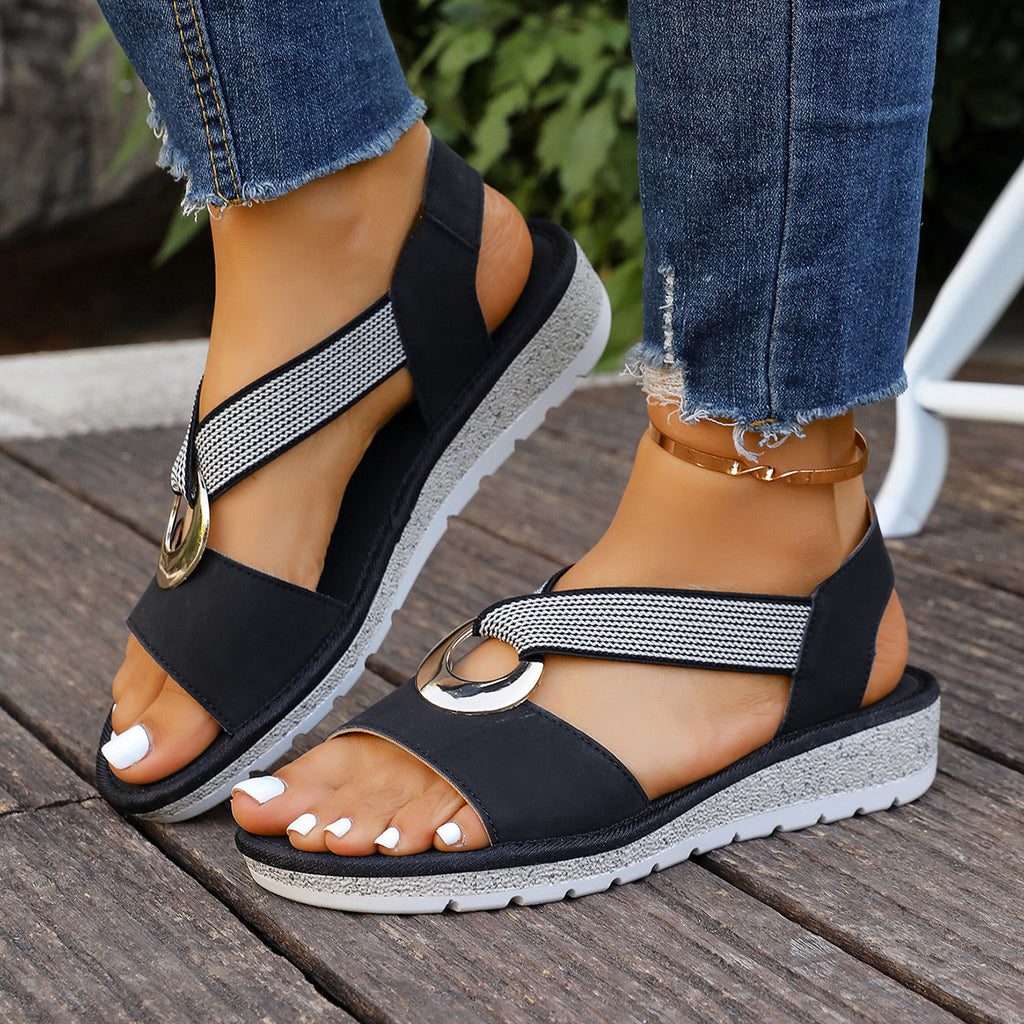 Women's Fish Mouth Sandals with Metal Buckle and Hemp Rope
