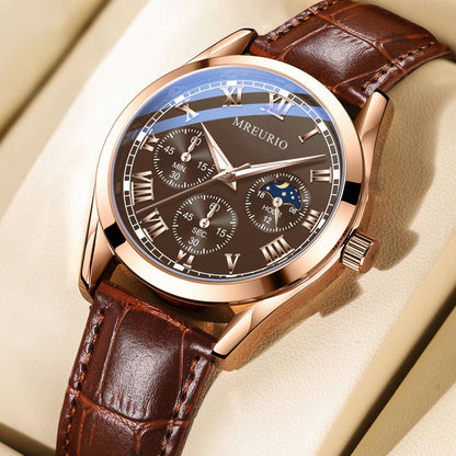Mens Quartz Watch Leather Strap