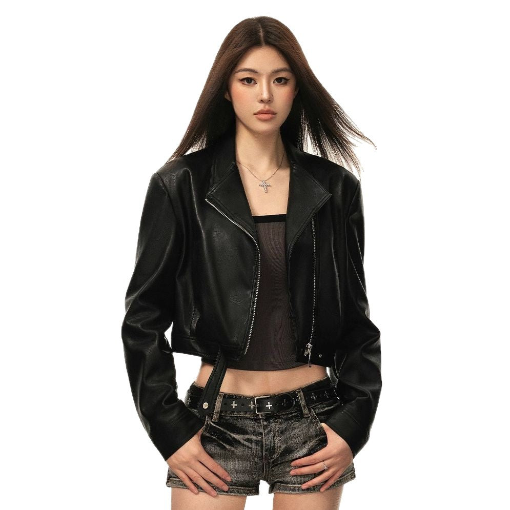 Womens PU Leather Cardigan Jacket