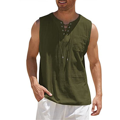 Mens Sleeveless Cotton Casual Shirt