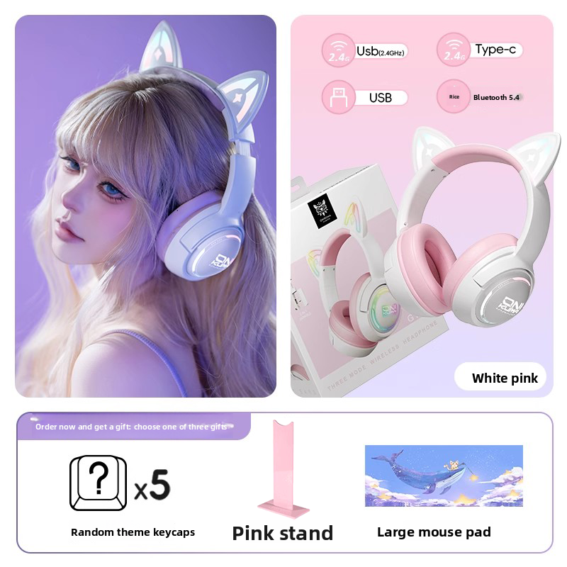 Cat Ear Gaming Headset with RGB Lighting