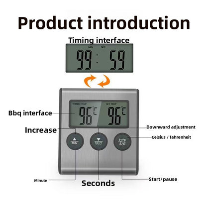 Digital Food Thermometer Stainless Steel Probe Cooking BBQ