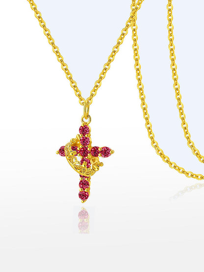 Rotating Zircon Cross Pendant Necklace