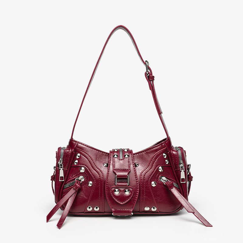 Leather shoulder bag with a slanted strap for women