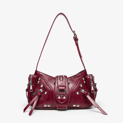 Leather shoulder bag with a slanted strap for women