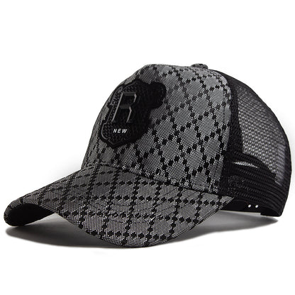 Embroidered Plaid Baseball Cap with Leather Label