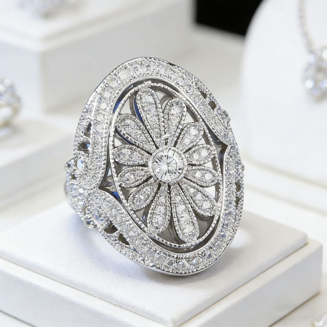Silver Gold Plated Ring with White Diamond