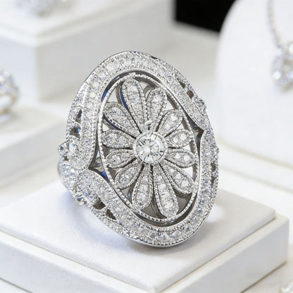 Silver Gold Plated Ring with White Diamond