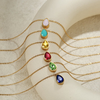 Water Drop Zircon Gold Plated Necklace with Adjustable Chain