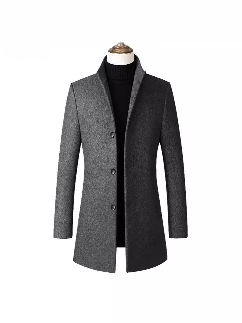 Mens Mid-Length Wool Blend Coat