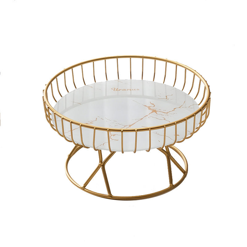 Decorative Glass Fruit Serving Plate with Metal Stand