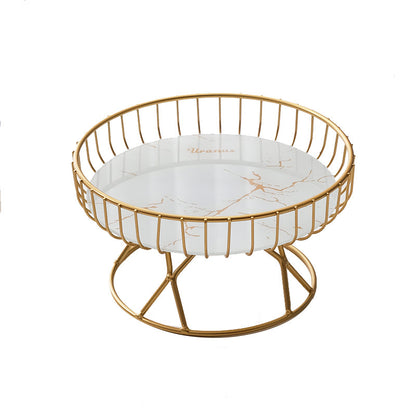 Decorative Glass Fruit Serving Plate with Metal Stand