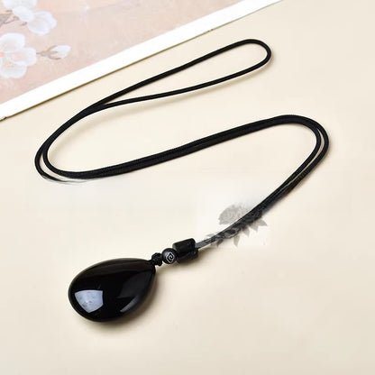 Natural Obsidian Drop Carving Pendant Keychain