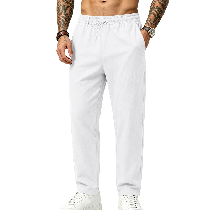Mens Casual Linen Drawstring Trousers