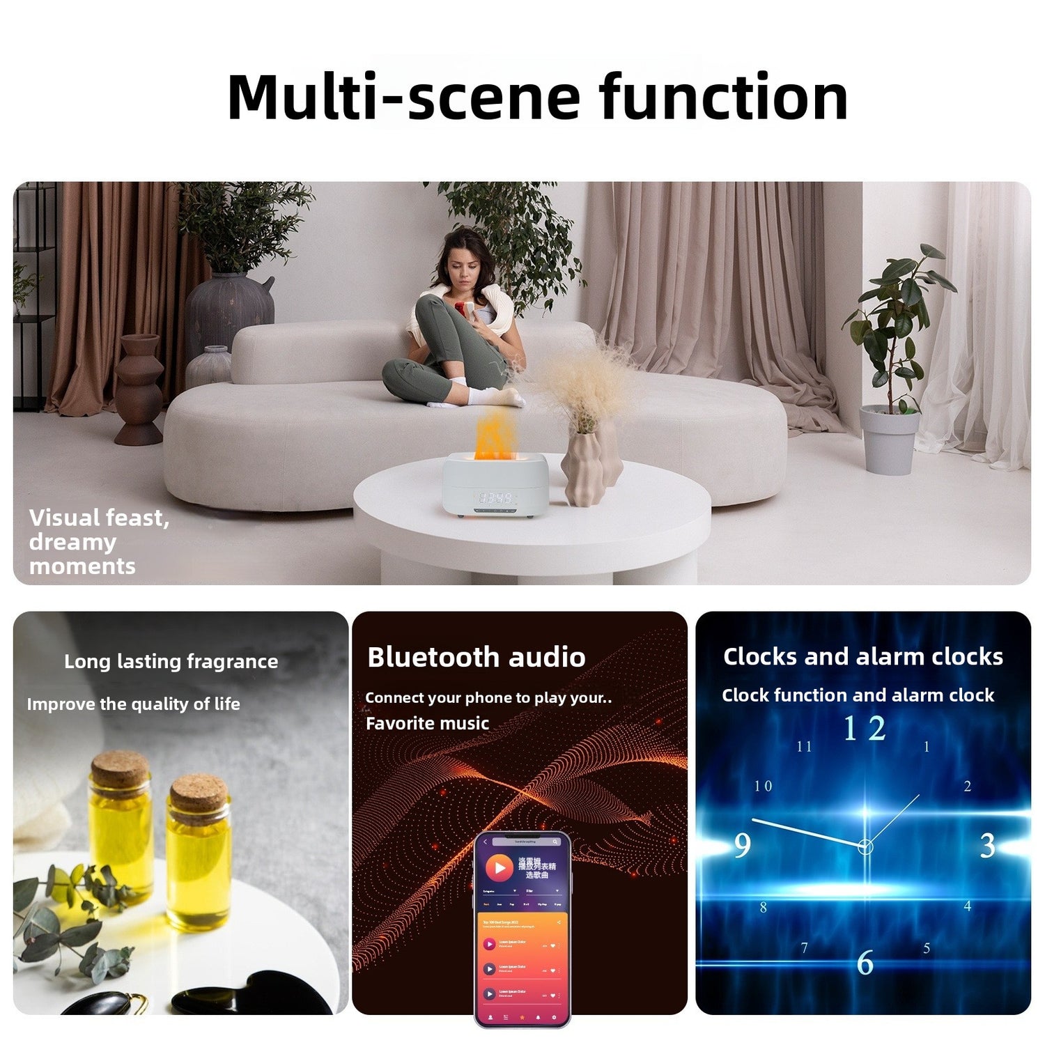Flame Aromatherapy Machine with Humidifier and Bluetooth Speaker