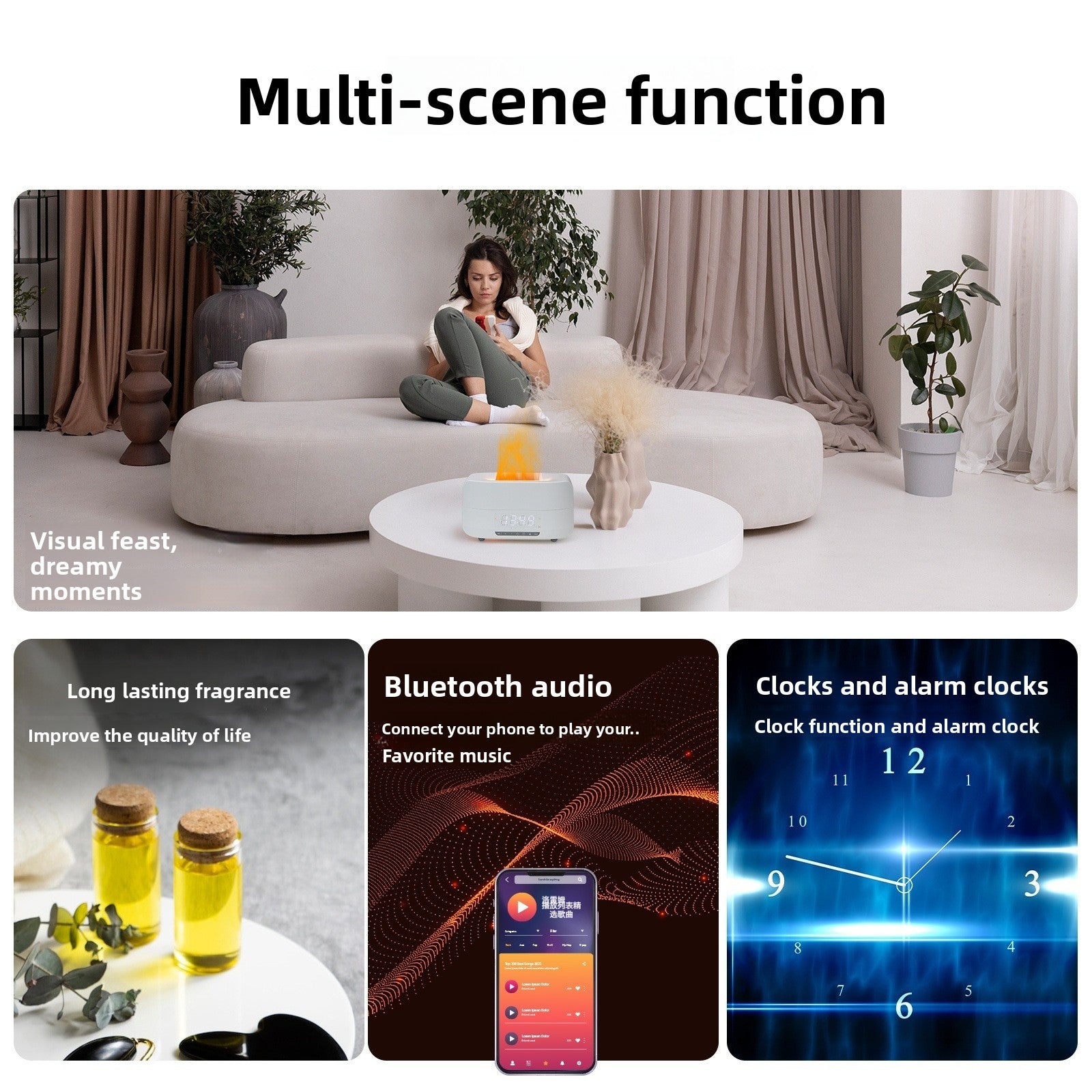 Flame Aromatherapy Machine with Humidifier and Bluetooth Speaker