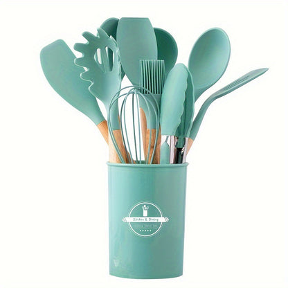 Wooden-handle silicone kitchen utensils