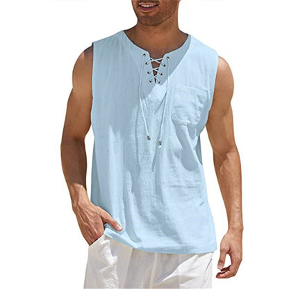 Mens Sleeveless Cotton Casual Shirt