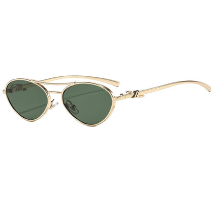 Metal double-bridge triangular sunglasses