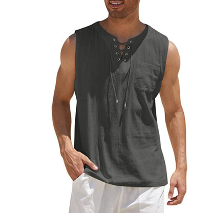 Mens Sleeveless Cotton Casual Shirt