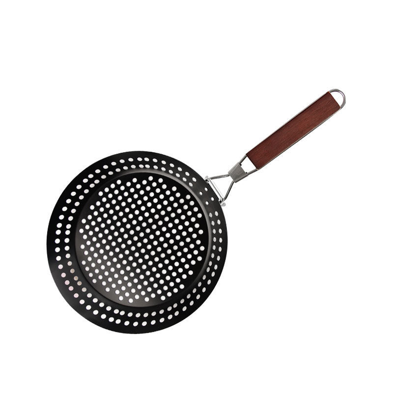 Foldable Non-Stick Barbecue Plate with Wooden Handle