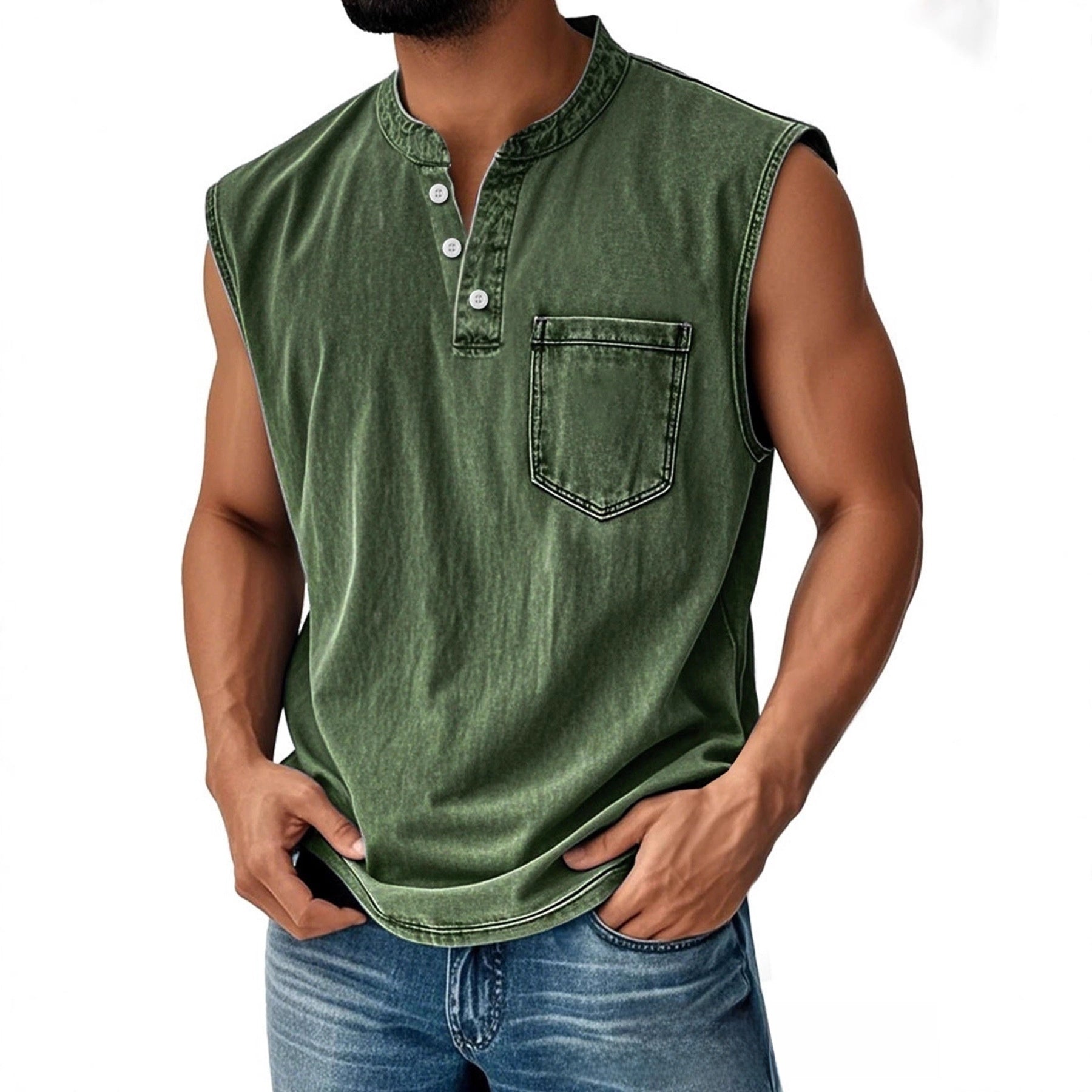 Men Sleeveless Button Down Polo Vest