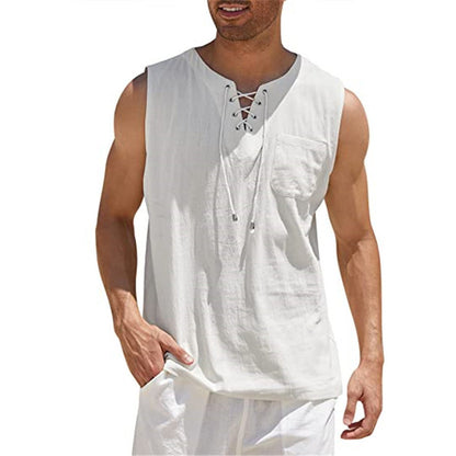 Mens Sleeveless Cotton Casual Shirt