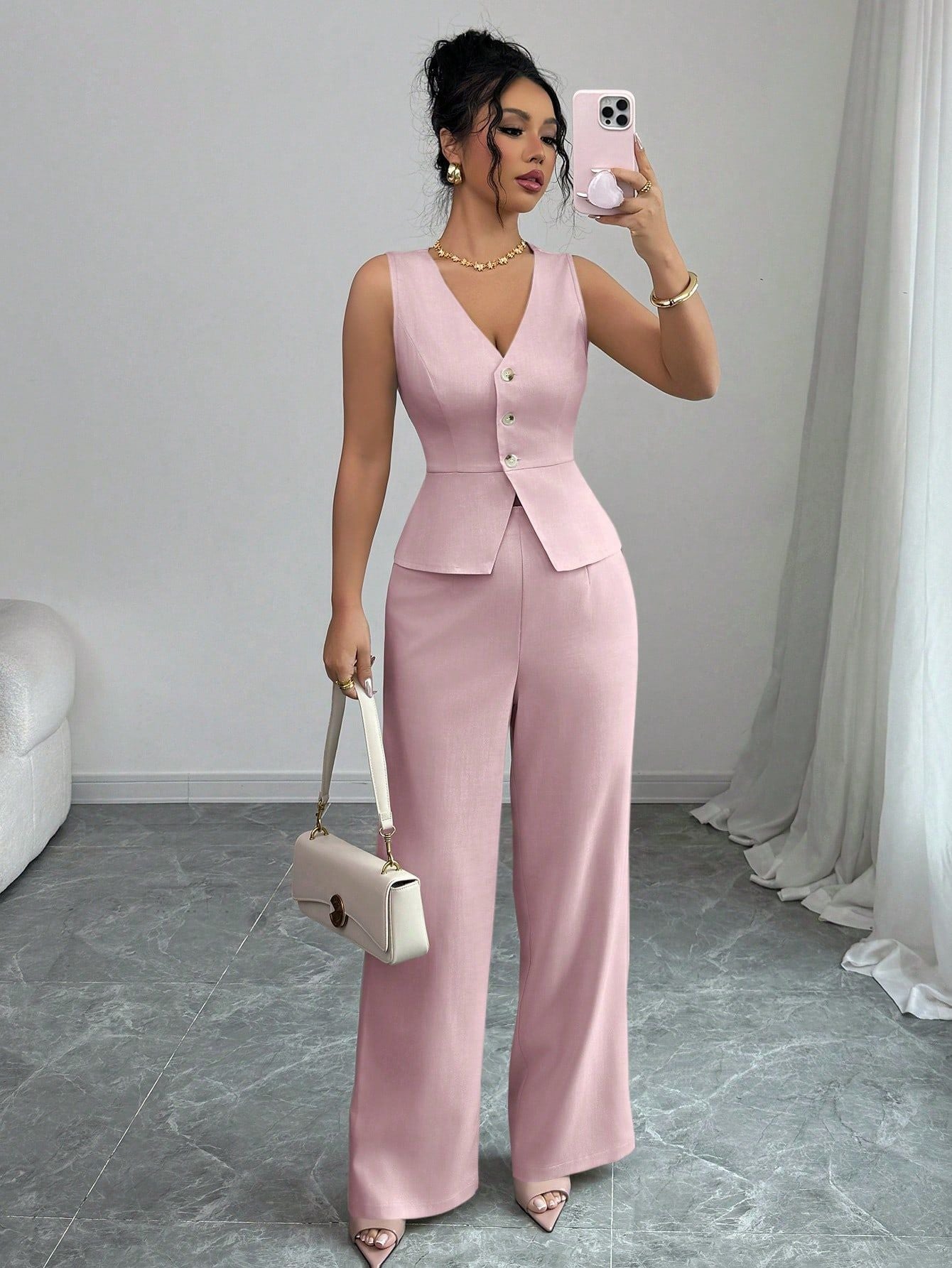 Women's Sleeveless Vest and High-Waisted Pants Set