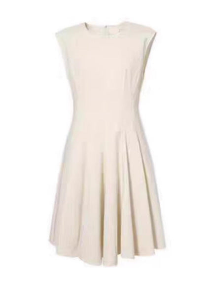 French Style Waist Cinching Round Neck Dress