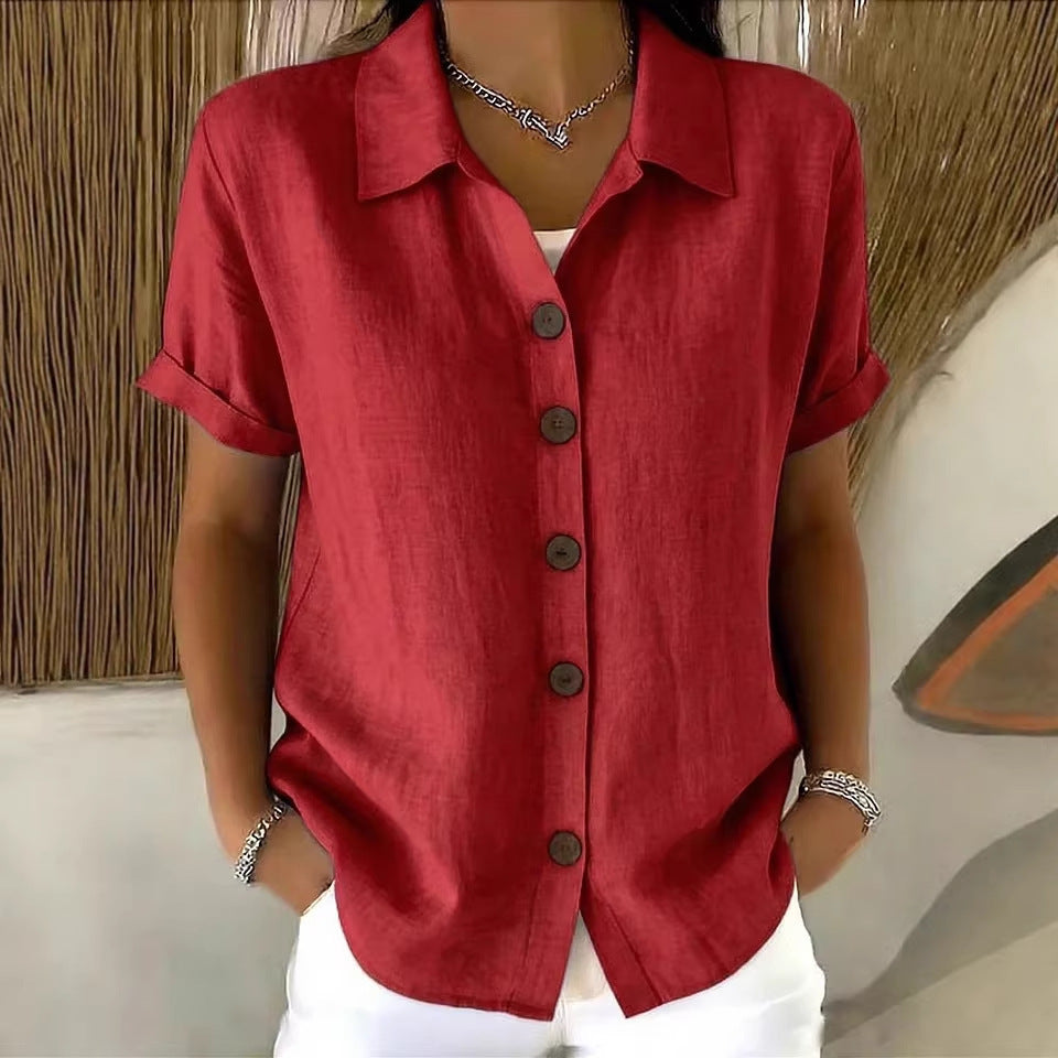 Casual Lapel Button Short Sleeve T-Shirt