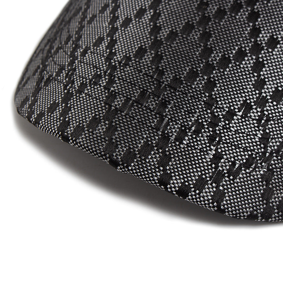 Embroidered Plaid Baseball Cap with Leather Label