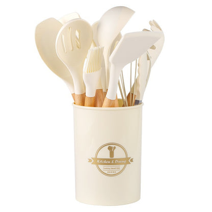 Wooden-handle silicone kitchen utensils