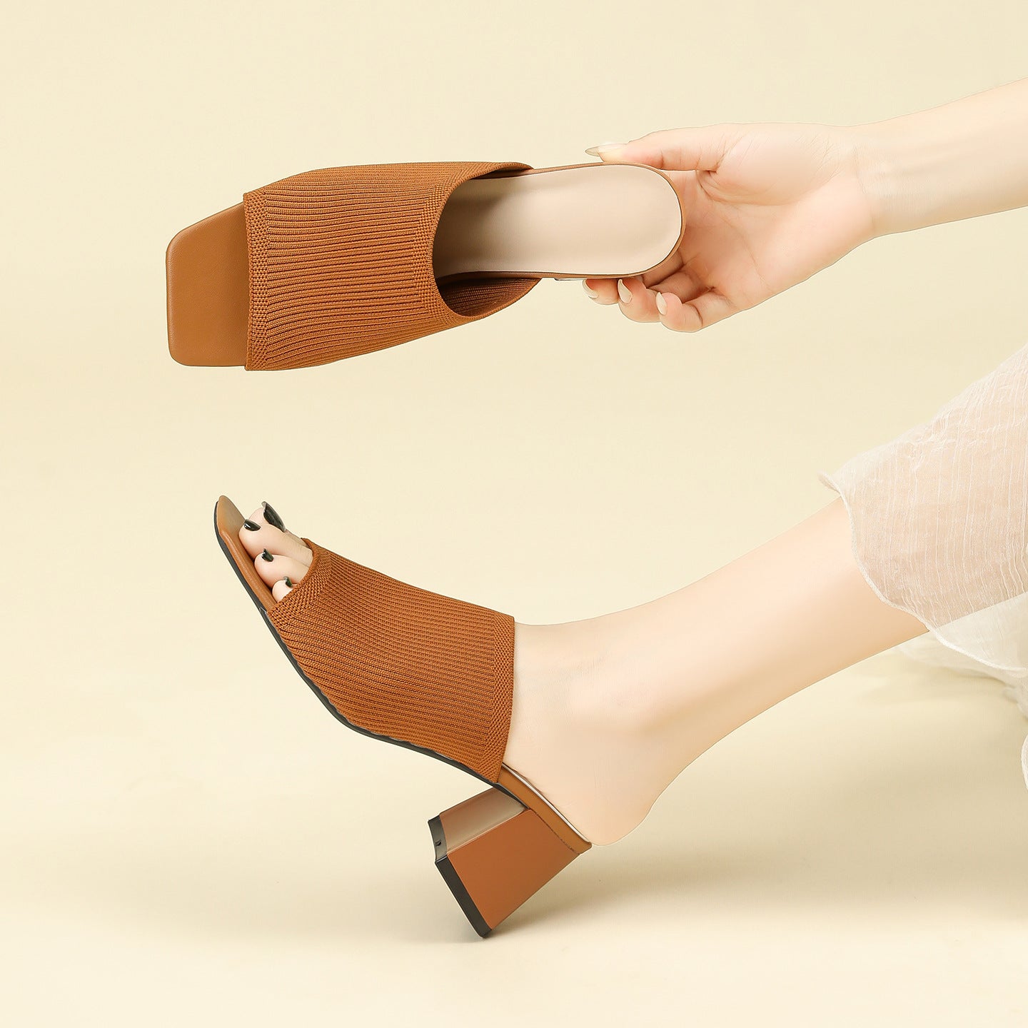 Knitted Square Toe Slip-On Slippers