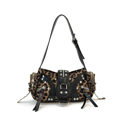Leather shoulder bag with a slanted strap for women