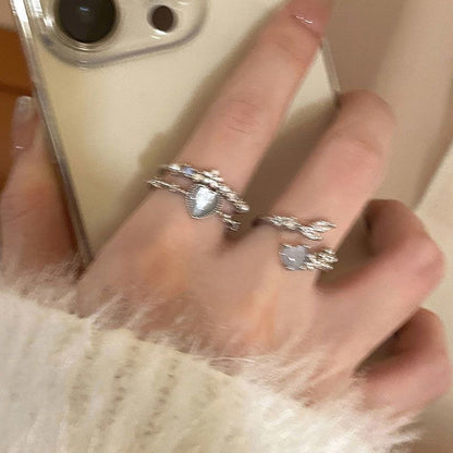Adjustable Heart Moonstone Open Ring