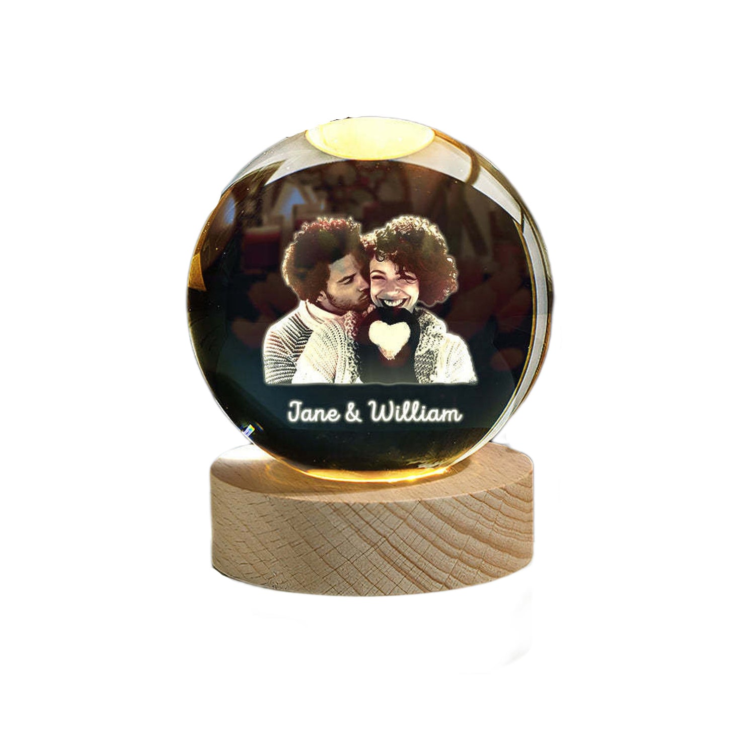 3D Laser Engraved Crystal Portrait Ball with LED Base-one people