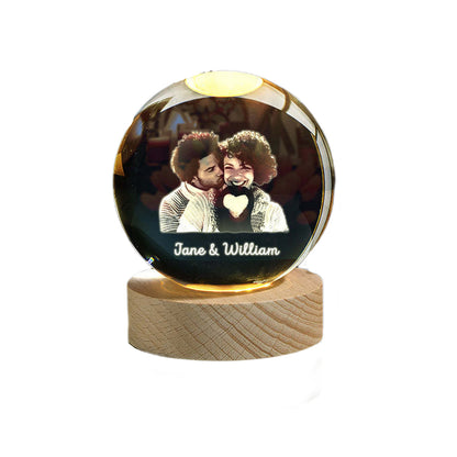 3D Laser Engraved Crystal Portrait Ball with LED Base-one people