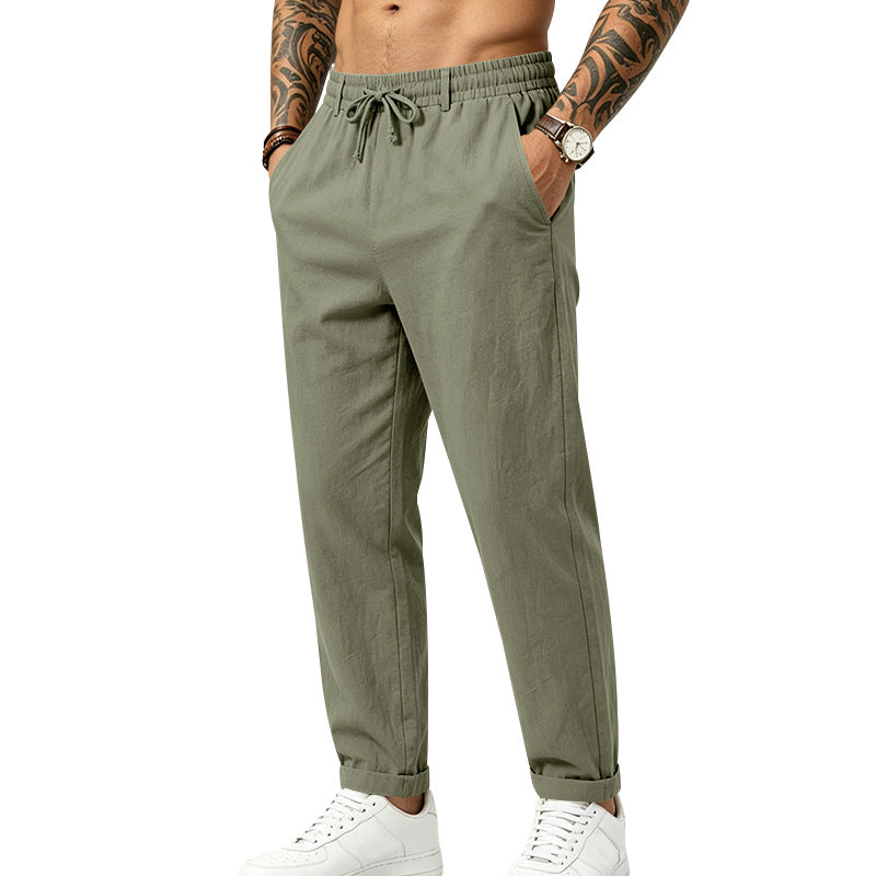 Mens Casual Linen Drawstring Trousers