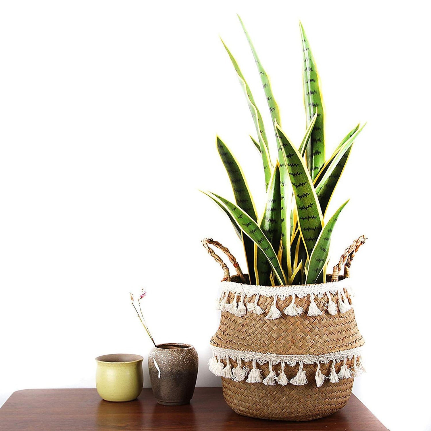 Foldable Straw Woven Flower Pot Basket Storage Nordic Decorative Plant Floor Basket