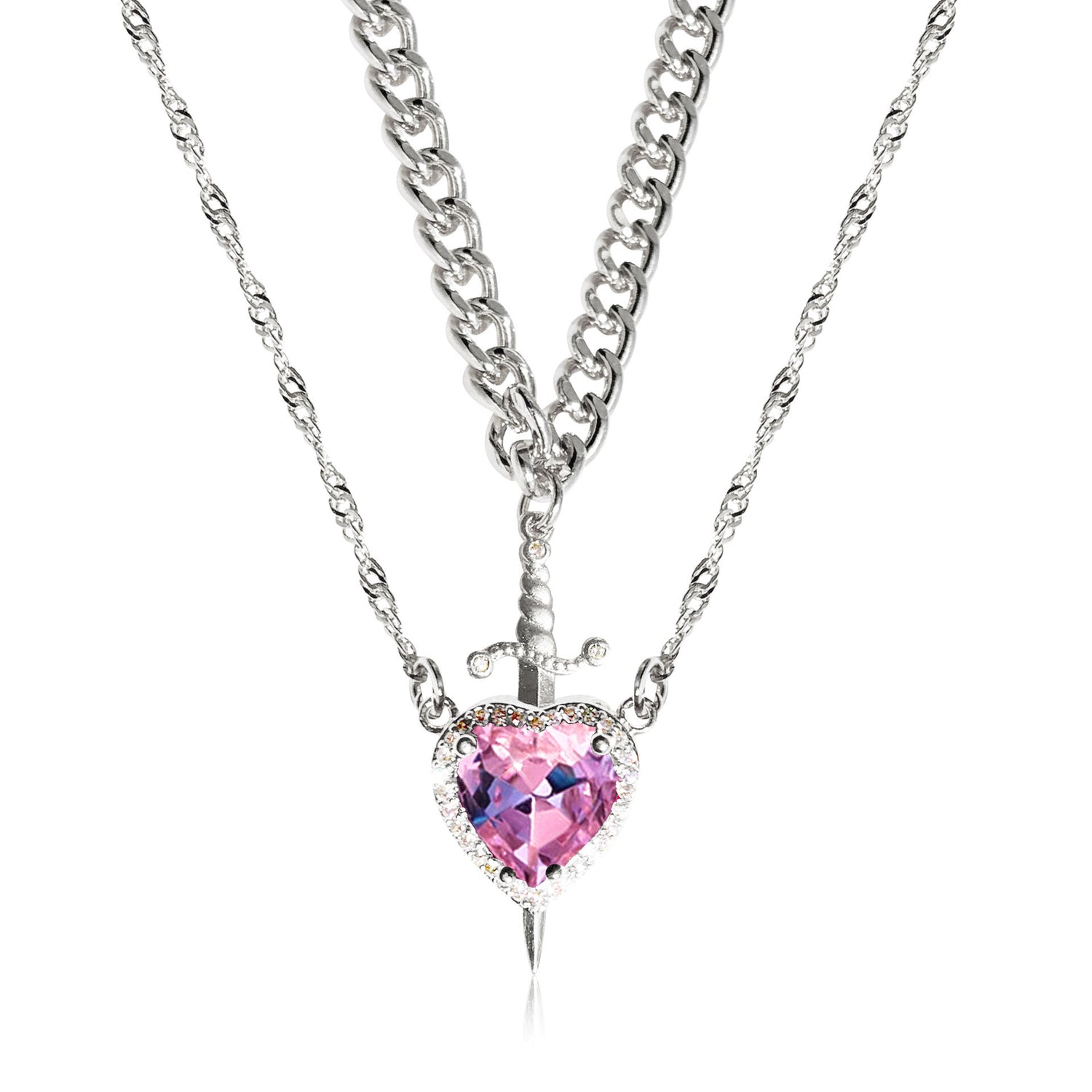 One Arrow Through Heart Ruby Zircon Necklace