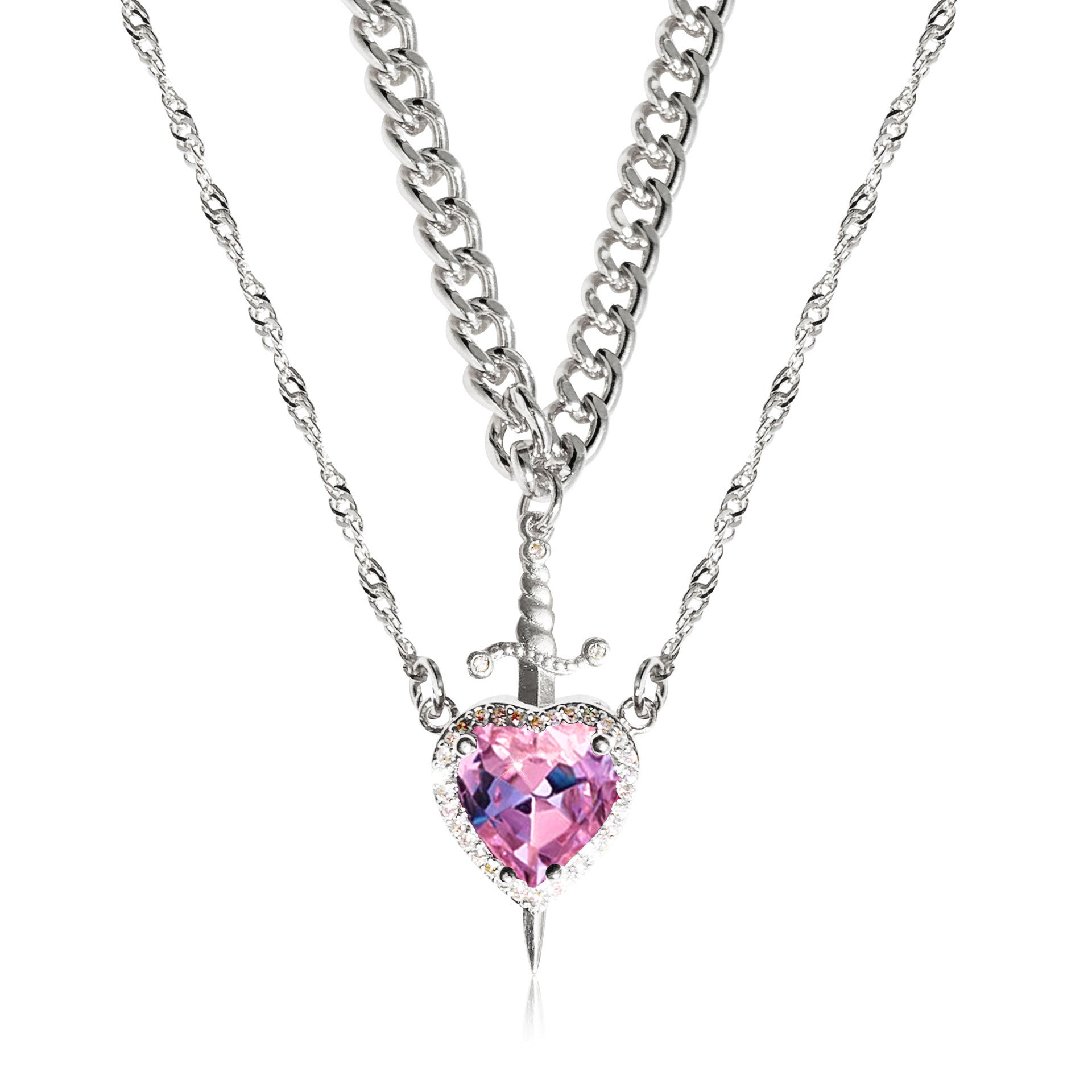 One Arrow Through Heart Ruby Zircon Necklace