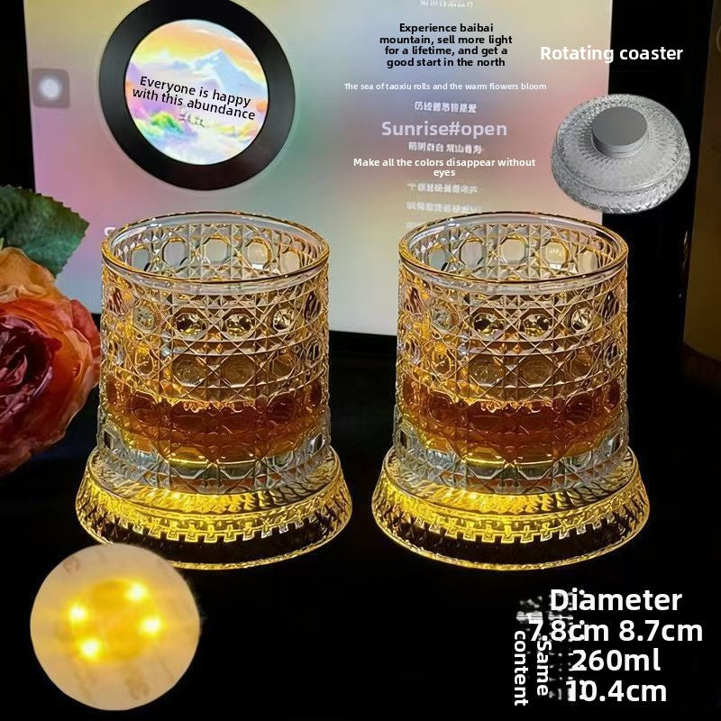 Rotating Luminous Whiskey Glass with Coaster