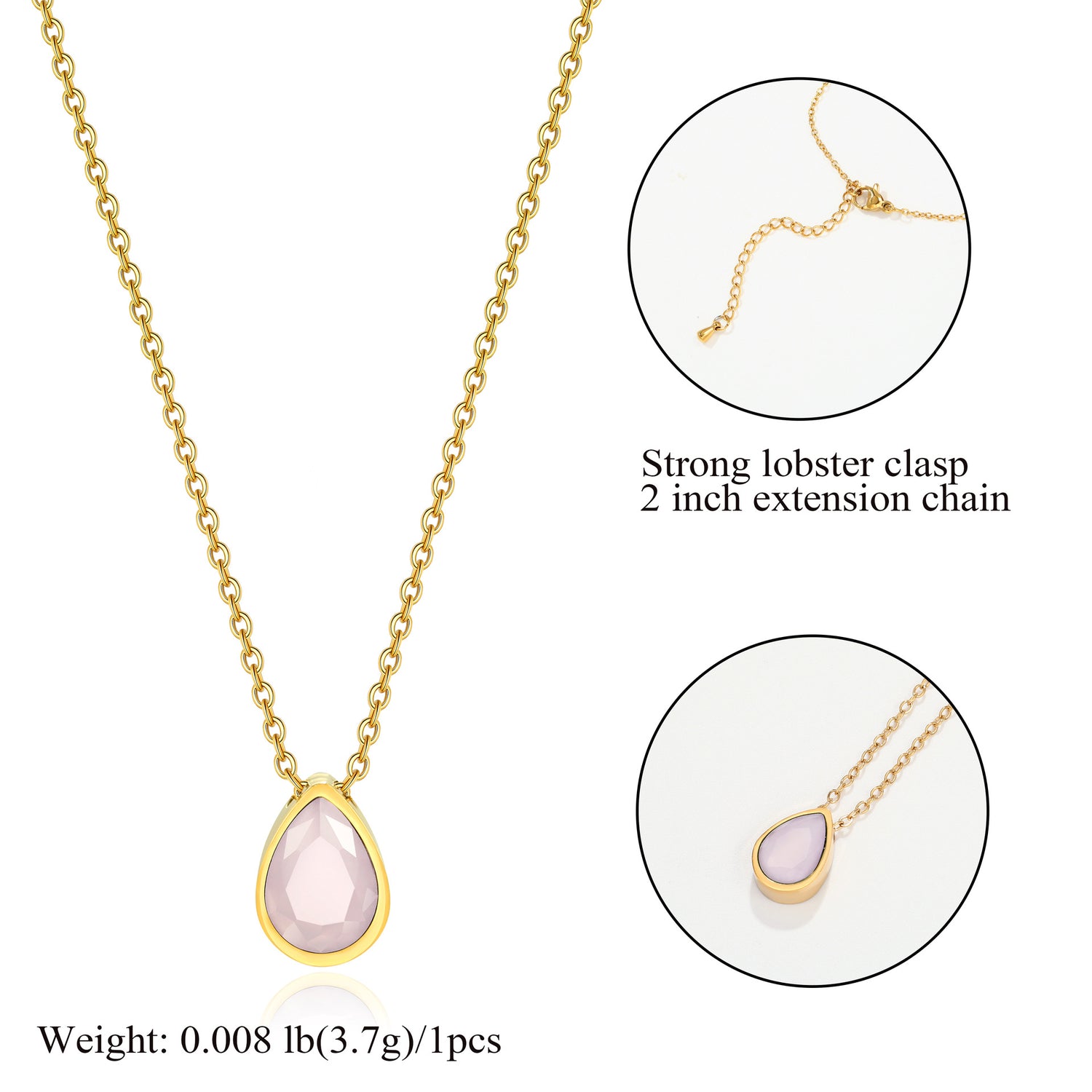Water Drop Zircon Gold Plated Necklace with Adjustable Chain