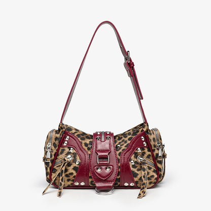 Leather shoulder bag with a slanted strap for women