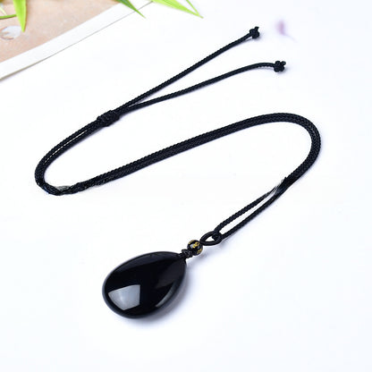 Natural Obsidian Drop Carving Pendant Keychain