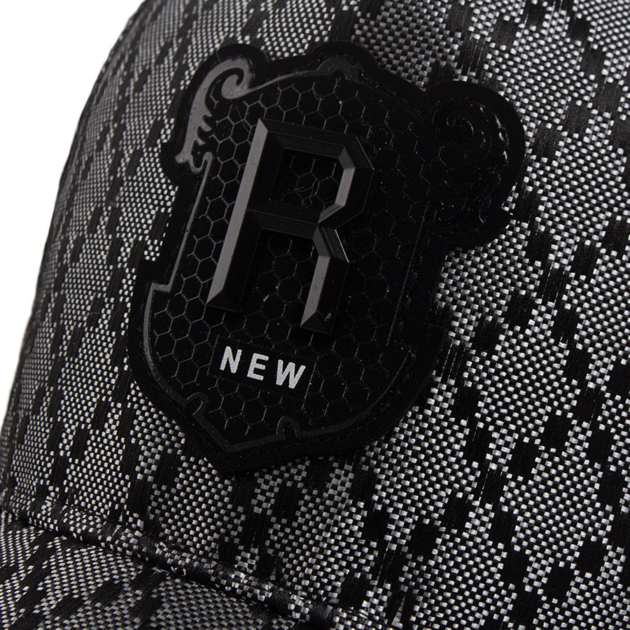 Embroidered Plaid Baseball Cap with Leather Label