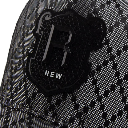 Embroidered Plaid Baseball Cap with Leather Label